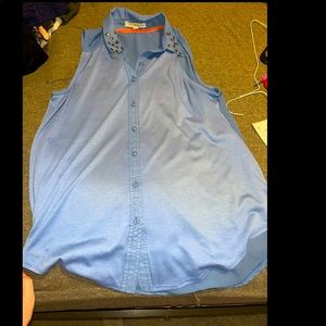 Light blue sleeveless button down
